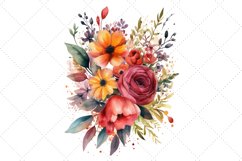 Watercolor Red Floral Bouquet Clipart Bundle, Sublimation Product Image 2