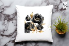 Black Gold Floral Bouquets Watercolor Clipart PNG Product Image 3