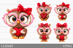 Crochet Valentines Owl Clipart. Crochet Valentines Clipart Product Image 1