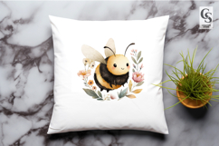 Watercolor Baby Bee Clipart With Flowers Sublimation PNG Product Image 3