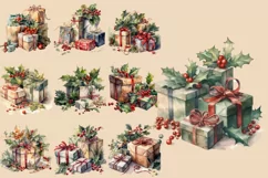 Vintage Christmas Presents | Watercolour Clipart PNG Product Image 2