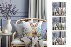 Watercolor Easter Pillow Design, Cartoon Easter Bunny Pillow Product Image 2