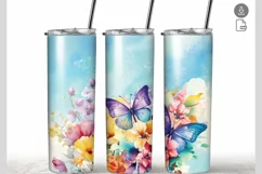Butterfly Blue Flowers 20 oz Tumbler Wrap Sublimation Product Image 1