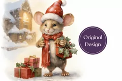 Watercolor Christmas Tumbler Design, Christmas Mouse PNG Product Image 2