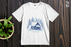 Snow Cabin Forest Clipart Sublimation PNG Product Image 2