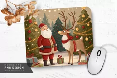 Santa and Reindeer in Festive Decor Mouse Pad Sublimation Product Image 1