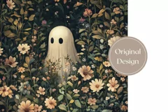 Cartoon Ghost Tumbler Wrap, Floral Halloween Tumbler Design Product Image 2