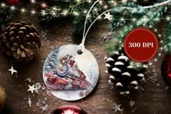 Vintage Christmas Ornament, Watercolor Christmas Train PNG Product Image 2