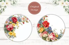 Floral Wreath Car Coaster, Watercolor Flowers Round Coaster Product Image 2