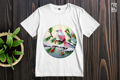 Cute Pink Bird On Winter Branch Clipart Sublimation PNG Product Image 2