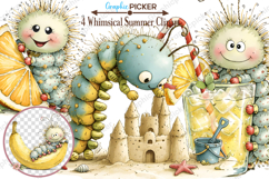 Summer Caterpillar Clipart PNG, Cute Whimsical Caterpillar Product Image 1