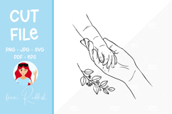 Mom holding baby's hand Floral Line Art Cut File Product Image 1