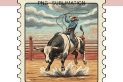 Cowboy Rodeo PNG | Bull Riding Vintage Stamp Design Product Image 2