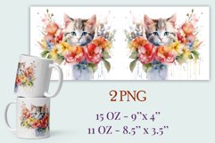 Sublimation Mug Design Watercolor Flowers and Kitten, Png Product Image 2