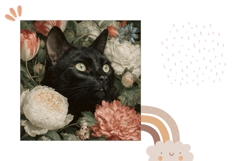 Black Cat Pillow Case, Floral Pillow Design, Cat PNG Product Image 2
