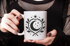 Gothic Moon with Stars and Leaves Halloween SVG PNG Clipart Product Image 3