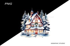 Winter House Christmas Clipart, Folk Christmas Png Product Image 1