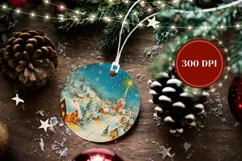Christmas Village Ornament Print, Winter Round Ornament PNG Product Image 2