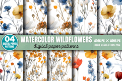 Watercolor Wildflowers Digital Paper Patterns PNG Product Image 1