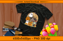 Cute Christmas Ghost Cat and Witch Pumpkin PNG Product Image 2