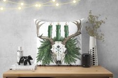 Spooky Christmas Bull Skull Pillowcase, Christmas Pillow PNG Product Image 2