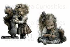 Girl, Squirrel, Grungy, PNG, Clipart, Ephemera Product Image 2