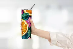Orange with Leaves and Flowers Tumbler Wrap Sublimation Product Image 2