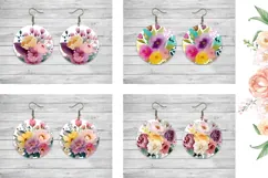 Watercolor Flowers Round Earring, Floral Earring Designs Product Image 2