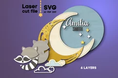 Raccoon & Moon Baby Name Sign SVG Laser cut file for Glowfo Product Image 2