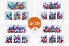 Colorful Halloween Pumpkins Mug, Funny Halloween Mug Designs Product Image 2