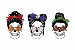 Messy Bun Skull Girl with Sports Glasses Illustration Set Product Image 2