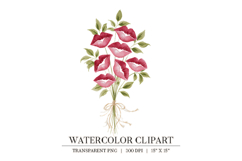 Watercolor Lips Bouquet Clipart PNG Product Image 1