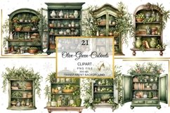Watercolor Olive Green Cabinets Clipart Bundle Product Image 2