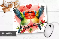 Lovebirds Watercolor Heart Mouse Pad PNG Design Product Image 1