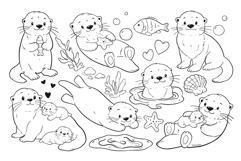 Sea Otter Outline Clipart PNG SVG Product Image 2