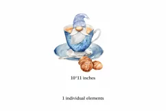 Watercolor gnome in a mug of tea with cookies, Gnome PNG Product Image 2