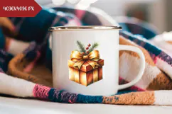 Cartoon Christmas Present Illustration, Gold Christmas PNG Product Image 2