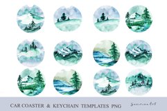 Car Coaster Sublimation PNG Watercolor Winter Coaster. Product Image 2