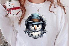 Watercolor Peeking Santa and Snowman Clipart, Christmas PNG Product Image 2