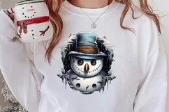 Watercolor Peeking Santa and Snowman Clipart, Christmas PNG Product Image 2