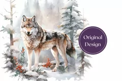 Christmas Tumbler Wrap, Watercolor Winter Wolf Tumbler Wrap Product Image 2