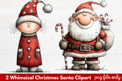 2 Whimsical Christmas Santa Clipart | Cute Santa PNG Product Image 1