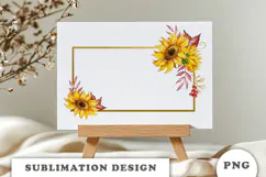 Watercolor Autumn Flowers Gold Frame png Product Image 2