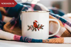 Cartoon Christmas Bird Illustration, Red Cardinal PNG Product Image 2