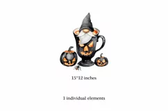 Watercolor Halloween gnome in tea mug, Gnome PNG Product Image 2