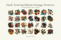 Dark Teal and Burnt Orange Wedding Flowers Clipart Bundle Product Image 2
