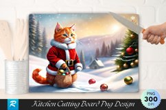 Santa Cat with Toys on a Snowy Cutting Board Sublimation Product Image 1