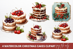 Watercolor Christmas Cakes Clipart Sublimation Product Image 1