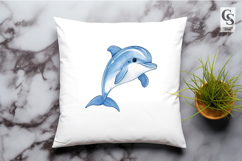Cute Blue Dolphin Watercolor Clipart Sublimation PNG Product Image 2