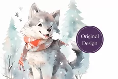 Christmas Tumbler Wrap, Watercolor Baby Wolf Sublimation Product Image 2